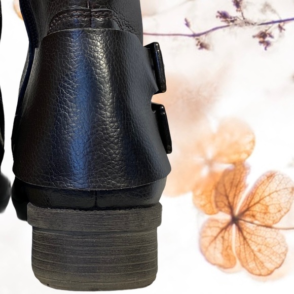 CLARKS Brown Synt Tall Leather Riding Boots stretch WIDE CALF easy-on/off 2090 - Picture 5 of 8